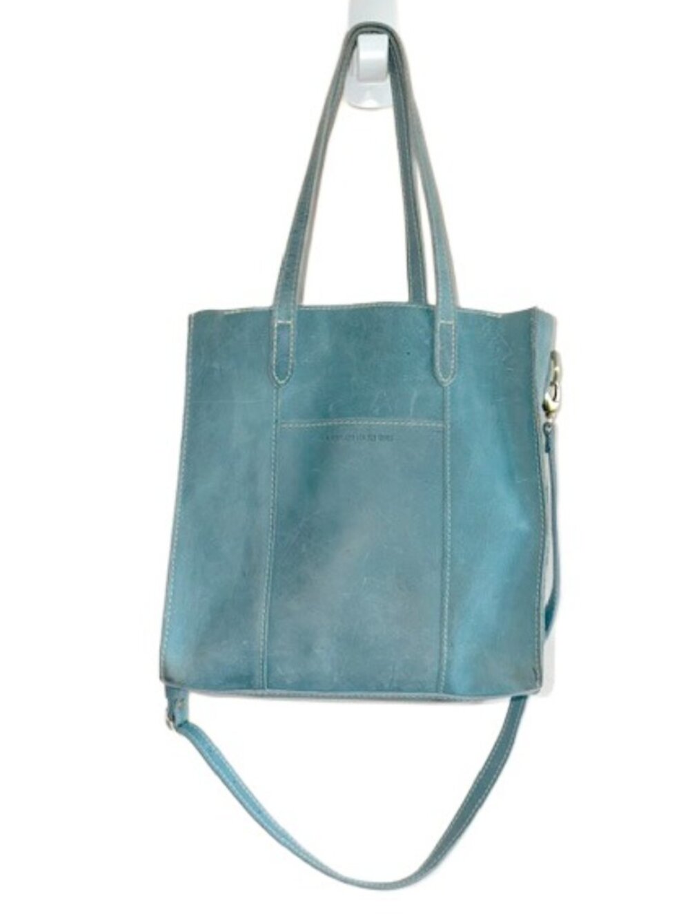 Portland Leather Goods Dusty Blue Leather Tote Crossbody Bag Weathered Patina